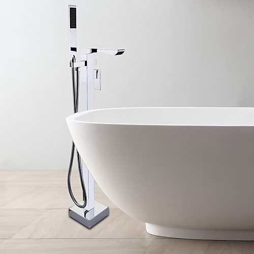 

Bathtub Faucet - Contemporary Chrome Floor Mounted Ceramic Valve Bath Shower Mixer Taps / Brass / Single Handle One Hole