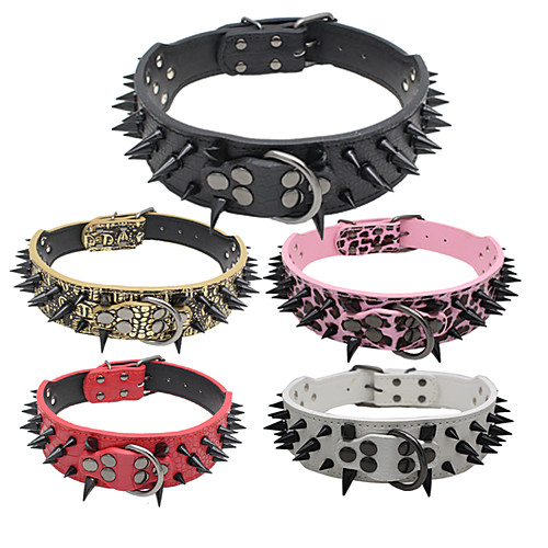 

Dog Collar Adjustable / Retractable Studded Handmade Casual Solid Colored PU Leather Leopard White Black Red Pink 1 pc