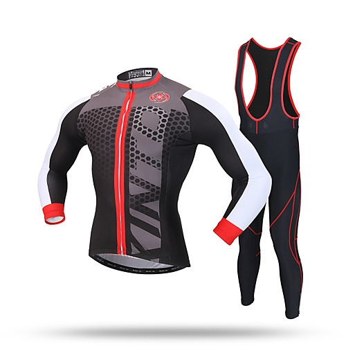 

XINTOWN Men's Long Sleeve Cycling Jersey with Bib Tights Winter Fleece Polyester Spandex Black Dot Bike Pants / Trousers Jersey Bib Tights Thermal / Warm Windproof Fleece Lining 3D Pad Reflective