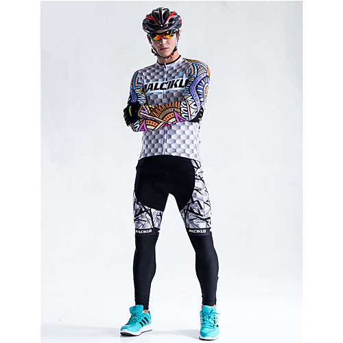

Malciklo Men's Long Sleeve Cycling Jersey with Tights Winter Fleece Coolmax Lycra Plaid / Checkered Bike Tights Breathable 3D Pad Quick Dry Back Pocket Sports Plaid / Checkered Mountain Bike MTB
