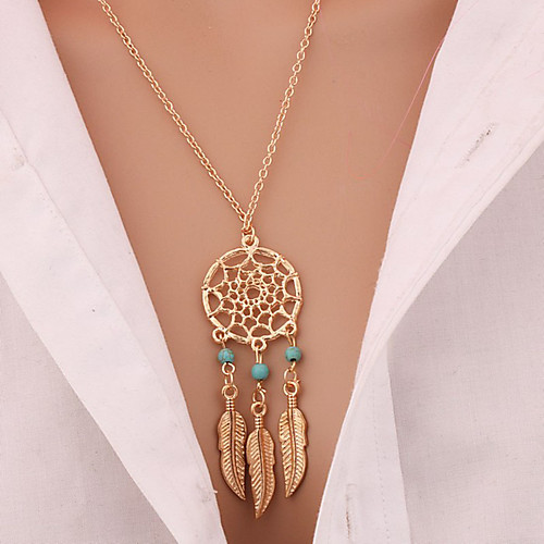 

Women's Turquoise Pendant Necklace Long Necklace Leaf Wings Feather Dream Catcher Statement Ladies Tassel Bohemian Gold Plated Turquoise Alloy Golden Necklace Jewelry For Christmas Gifts Daily Casual