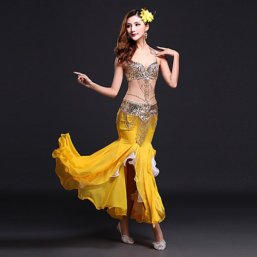 

Belly Dance Skirt Sequin Split Front Women's Performance Sleeveless Natural Milk Fiber Spandex