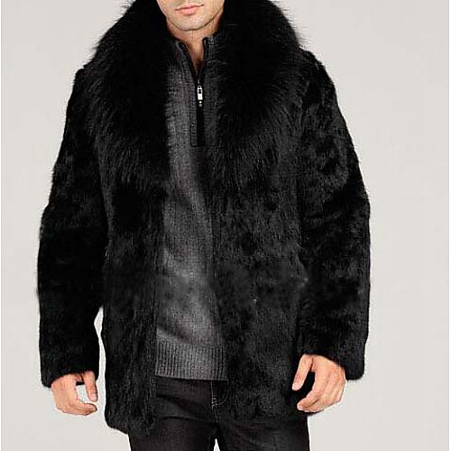 

Men's Fur Coats Solid Color Coats Fall Peaked Lapel Fur Coat Regular Long Sleeve Faux Fur Coat Tops Black