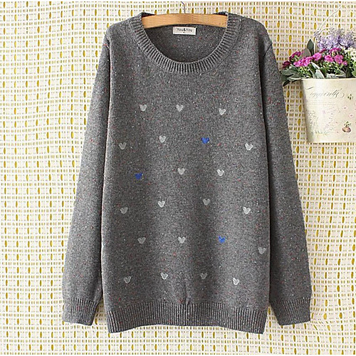 

Women's Print Pullover Long Sleeve Regular Sweater Cardigans Round Neck Fall Wine Navy Blue Gray / Going out