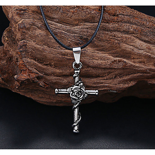

Men's Pendant Necklace Cross Roses Flower Ladies European Fashion Euramerican Titanium Steel Silver Necklace Jewelry For Wedding Party Daily Casual