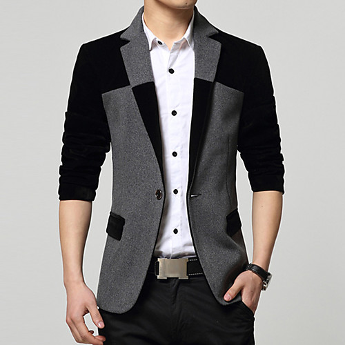 

Wine / Black / Navy Blue Color Block Slim Acrylic / Cotton / Polyester Men's Suit - Shirt Collar / Fall / Spring / Long Sleeve / Work / Plus Size