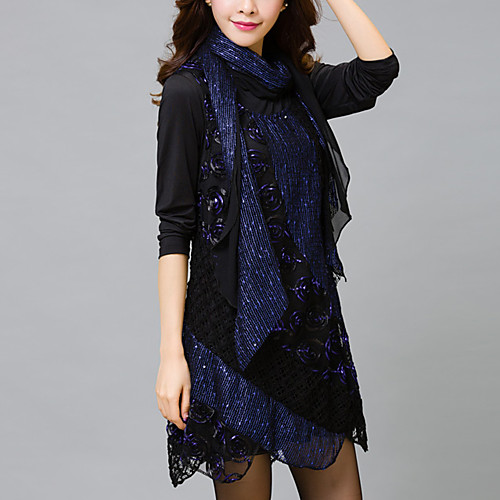 

Women's Lace Short Mini Dress Purple Blue Long Sleeve Solid Colored Lace Fall Round Neck Streetwear Lace M L XL XXL 3XL 4XL / Plus Size