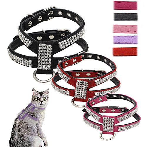 

Cat Dog Harness Leash Adjustable / Retractable Sequins Vest Mosaic Rhinestone PU Leather Purple Yellow
