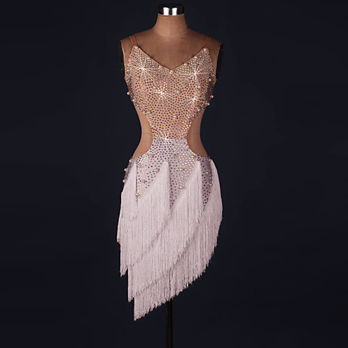 

Latin Dance Dress Sexy Tassel Crystals Rhinestones Women's Performance Sleeveless Natural Spandex Dancewear