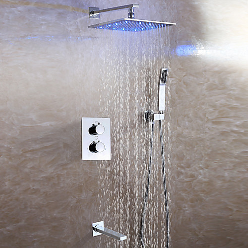 

Shower Set Set - Rainfall Contemporary Chrome Wall Mounted Ceramic Valve Bath Shower Mixer Taps / Brass / Two Handles Four Holes