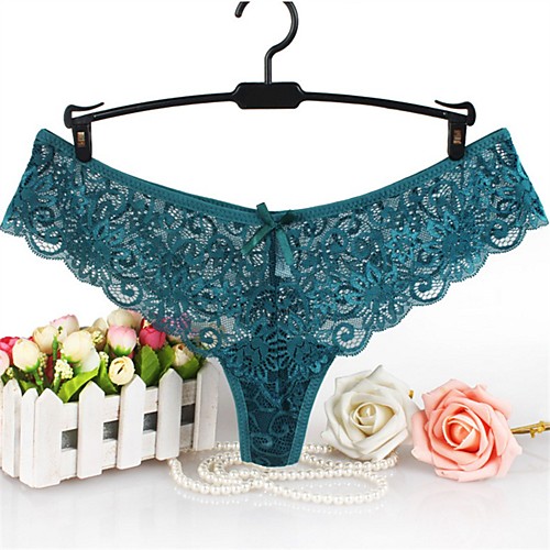 

Women's Lace G-strings & Thongs Panties Solid Colored Mid Waist Red Green White S M L