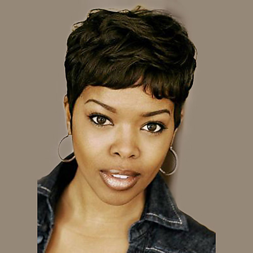 

Human Hair Wig Short Wavy Natural Wave Pixie Cut Layered Haircut Short Hairstyles 2019 Berry Natural Wave Wavy African American Wig For Black Women With Bangs Women's Black#1B Palest Blonde Honey