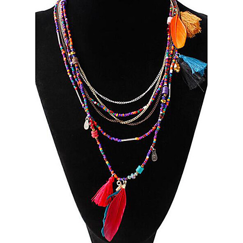 

Women's Turquoise Chain Necklace Beaded Necklace Long Necklace Beaded Tassel Fringe Pom Pom Feather Ladies Tassel Bohemian Boho Resin Feather Alloy Black Assorted Color Blue Necklace Jewelry For