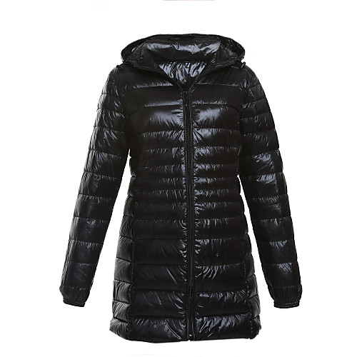 

Women's Winter Down Parka Daily Plus Size Solid Colored White Duck Down Polyester Long Sleeve Wine / Black / Blue S / M / L