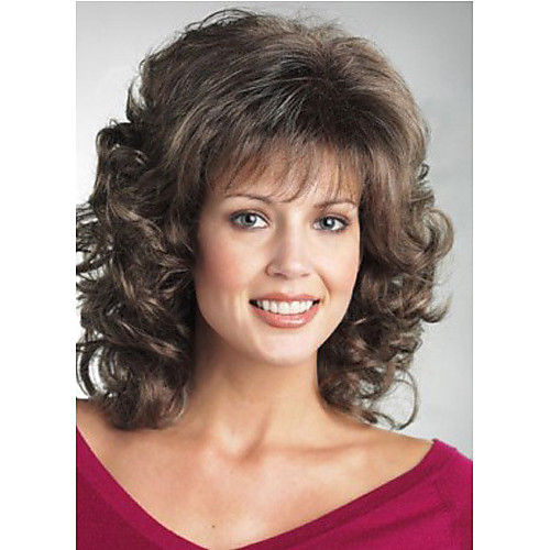 

Synthetic Wig Curly Curly Wig Medium Length Brown Synthetic Hair Brown