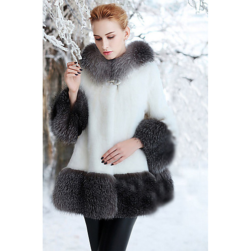 

Women's Coat Solid Colored Vintage Winter Fur Coat Regular Going out Long Sleeve Fauxfur Coat Tops White