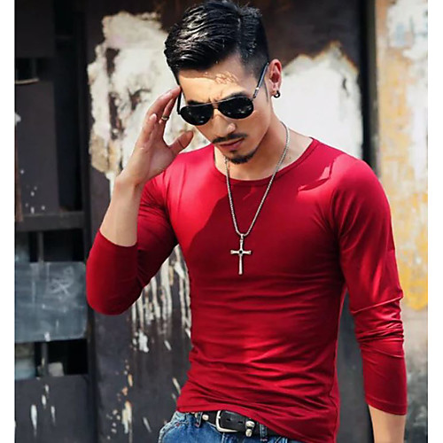 

Men's T shirt Solid Colored Long Sleeve Daily Tops White Black Red