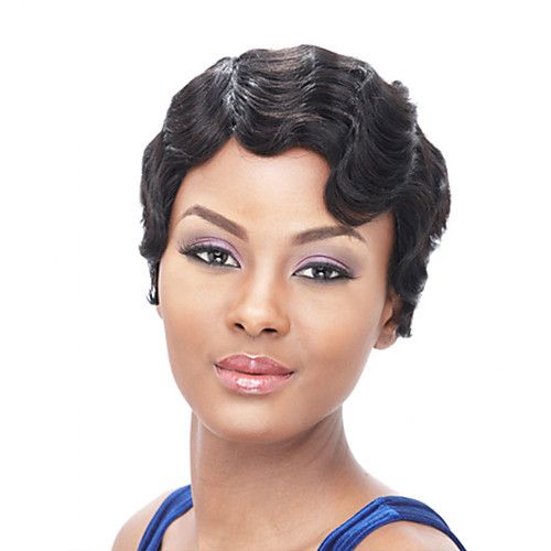 Synthetic Wig Wavy Finger Wave Afro Wavy Wig Short Natural Black