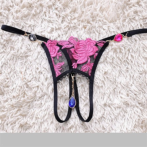 

Women's Lace G-strings & Thongs Panties Floral Low Waist Fuchsia Pink One-Size