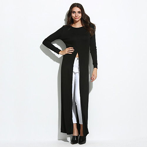

Women's Shift Dress Maxi long Dress Wine Black Army Green Blue Gray Long Sleeve Black Solid Colored Split Fall Spring Round Neck S M L XL XXL 3XL / Plus Size