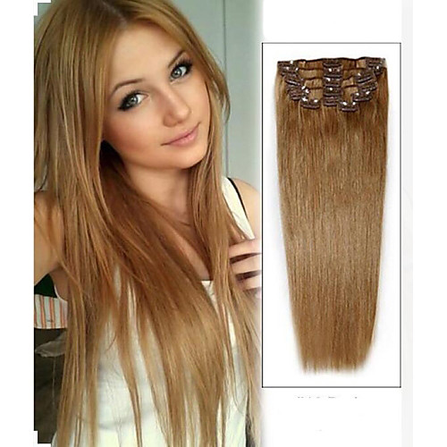 

Clip In Human Hair Extensions Straight Human Hair Light Brown / Bleach Blonde