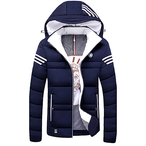 

Men's Winter Padded Parka Daily Weekend Solid Colored Cotton Polyester Long Sleeve Hooded Black / Red / Blue M / L / XL