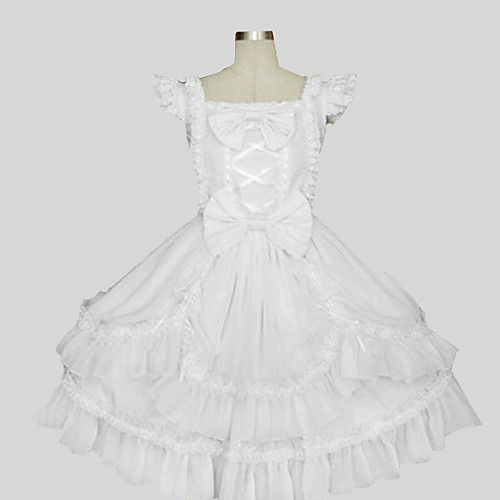 

Princess Sweet Lolita Outfits Women's Girls' Cotton Japanese Cosplay Costumes White Solid Colored Sleeveless Knee Length