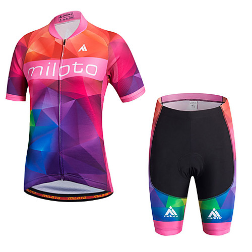 

Miloto Women's Short Sleeve Cycling Jersey with Shorts Purple Yellow Green Plus Size Bike Shorts Bib Shorts Jersey Breathable 3D Pad Quick Dry Reflective Strips Sweat-wicking Sports Polyester Silicon