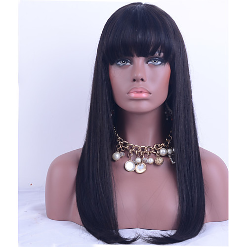 

130 density brazilian virgin hair lace front wig straight hair with bang unprocessed human virgin hair lace wig with natural black color