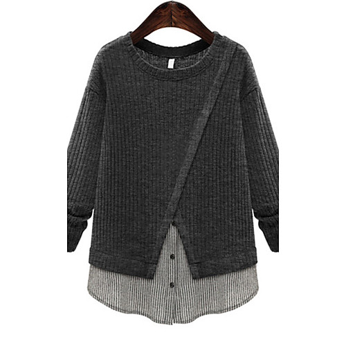 

Women's Casual Color Block Pullover Cotton Long Sleeve Plus Size Long Sweater Cardigans Round Neck Fall Winter Wine Dark Gray
