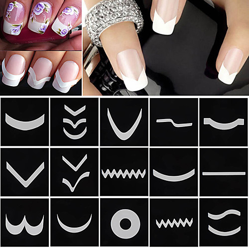 

18 sheets set french manicure diy nail art tips guides stickers stencil strip