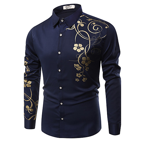 

Men's Shirt Floral Long Sleeve Daily Tops Streetwear White Black Royal Blue