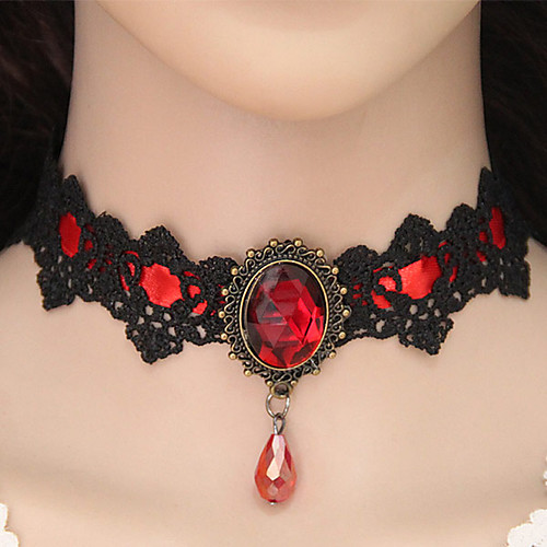 

Women's Red Cora Choker Necklace Tattoo Choker Oval Cut Ladies Tattoo Style European Euramerican Synthetic Gemstones Acrylic Alloy Red Necklace Jewelry For Party Cosplay Costumes