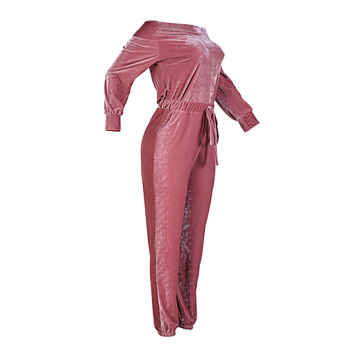 

Women's Daily Boat Neck Velvet Blue Pink Jumpsuit Solid Colored