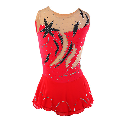 

21Grams Figure Skating Dress Women's Girls' Ice Skating Dress Red Elastane Competition Skating Wear Handmade Classic Sleeveless Ice Skating Figure Skating