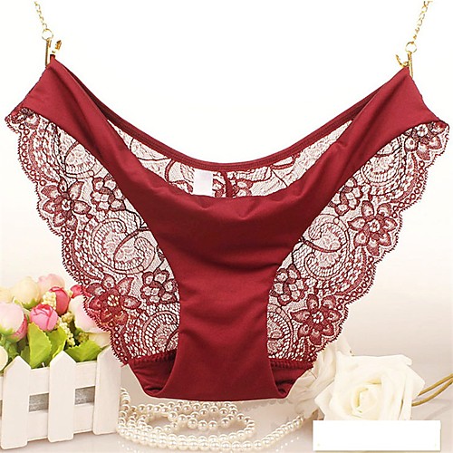 

Women's Lace Super Sexy Brief Solid Colored Low Waist Wine White Black S M L
