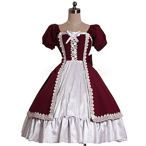 

Princess Sweet Lolita Vacation Dress Dress Women's Girls' Cotton Japanese Cosplay Costumes Red Solid Colored Puff Balloon Sleeve Short Sleeve Knee Length