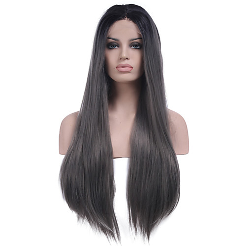 

Synthetic Lace Front Wig Straight Straight Lace Front Wig Long Grey Synthetic Hair Women's Natural Hairline Middle Part Gray
