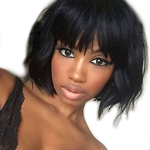 

short bob 8 14 inch 130 density 13 6 lace front wig virgin brazilian natural wave human hair wig with bangs