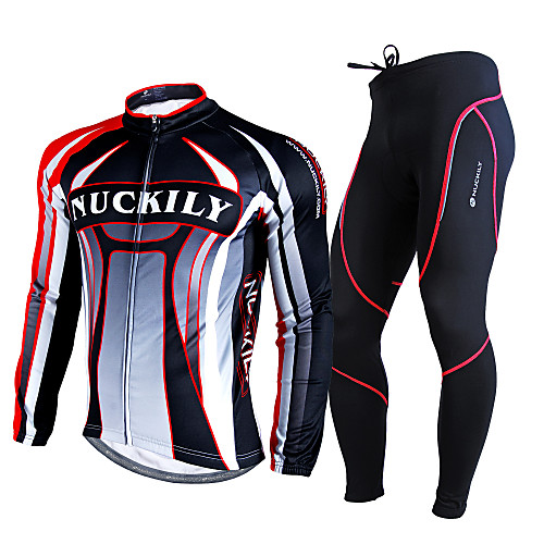 

Nuckily Men's Long Sleeve Cycling Jersey with Tights Black Stripes Bike Clothing Suit Thermal / Warm Breathable 3D Pad Winter Sports Polyester Fleece Stripes Mountain Bike MTB Road Bike Cycling