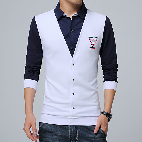 

Men's Shirt Color Block Plus Size Long Sleeve Daily Tops Cotton Streetwear Wine White Black