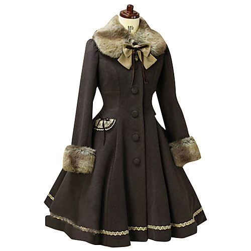 

Princess Sweet Lolita Fur Trim Winter Coat Women's Girls' Lace Cotton Japanese Cosplay Costumes Solid Colored Long Sleeve Medium Length