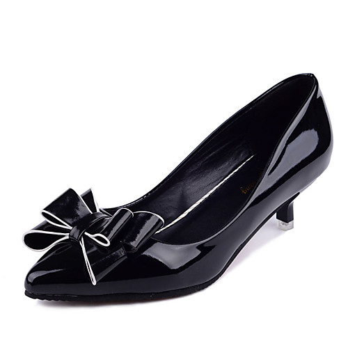 

Women's Heels Low Heel Pointed Toe Wedding Dress PU Bowknot White Black Red / EU39