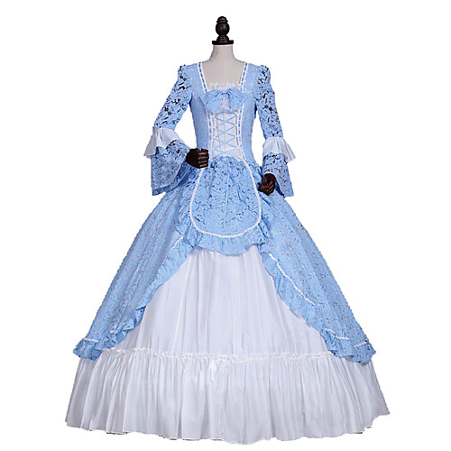 

Princess Maria Antonietta Elegant Rococo Victorian Dress Prom Dress Women's Girls' Cotton Party Prom Japanese Cosplay Costumes Plus Size Customized Blue Ball Gown Floral Long Sleeve Long Length