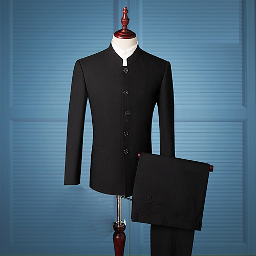 

Men's Notch lapel collar Stand Collar Suits Regular Solid Colored Daily Work Chinoiserie Long Sleeve Black S / M / L