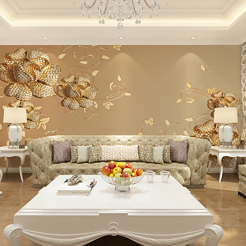 

Gold-Studded Flowers Customized 3D Large Wall Coverings Mural Wallpapers Fitted Restaurant Bedroom Living Room