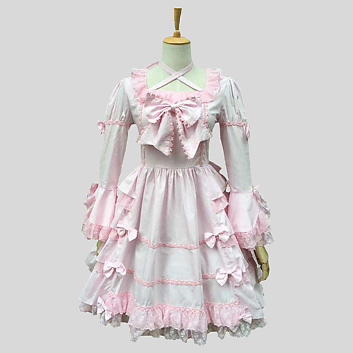 

Princess Sweet Lolita Vacation Dress Dress Women's Girls' Lace Cotton Japanese Cosplay Costumes Pink Solid Colored Short Sleeve Knee Length