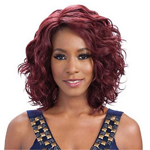 

Synthetic Wig Wavy Wavy Wig Medium Length Dark Wine Synthetic Hair Women's Red