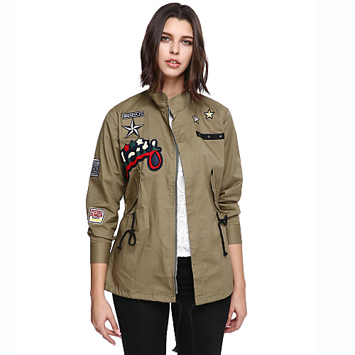 

Women's Plus Size Going out Casual/Daily Sophisticated Jackets,Letter Long Sleeve Winter Green Cotton Polyester