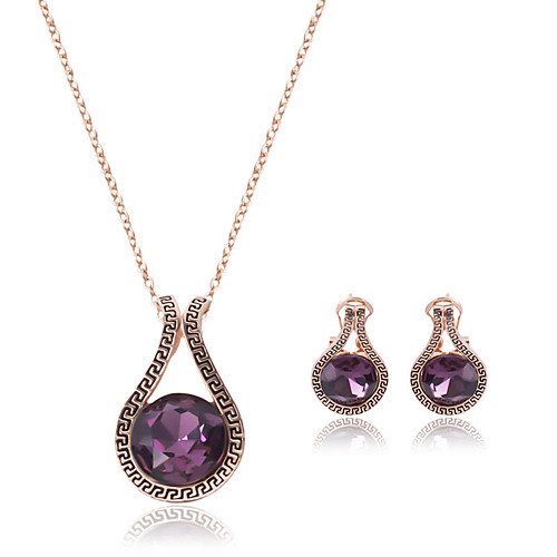 

Women's Synthetic Amethyst Amethyst Jewelry Set Round Cut Drop Ladies Crystal Earrings Jewelry Purple For Wedding Party 2pcs / Necklace